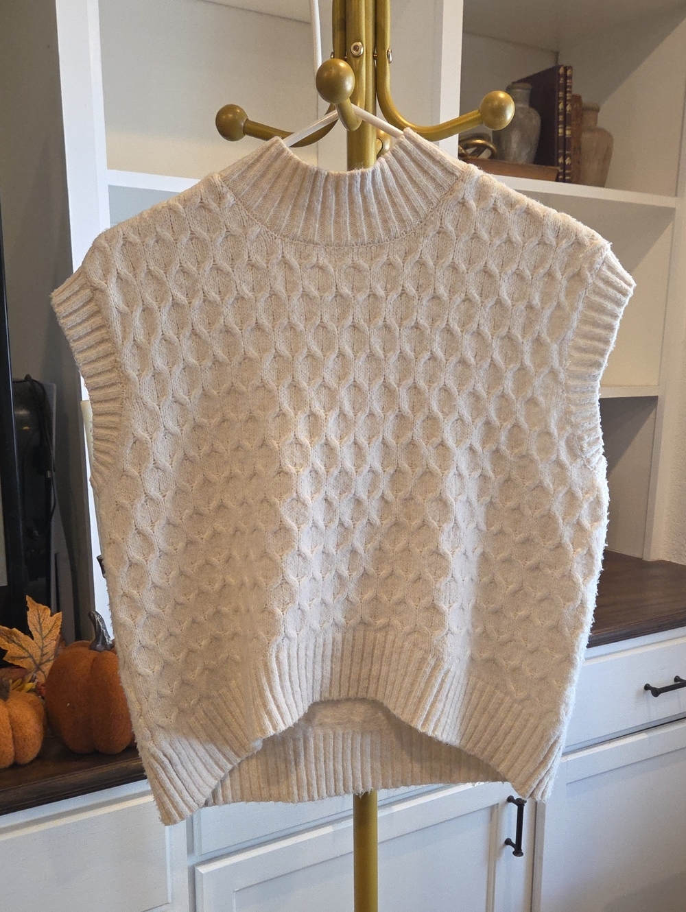 Freshman Cream Cable-Knit Mock Neck Sweater Vest
